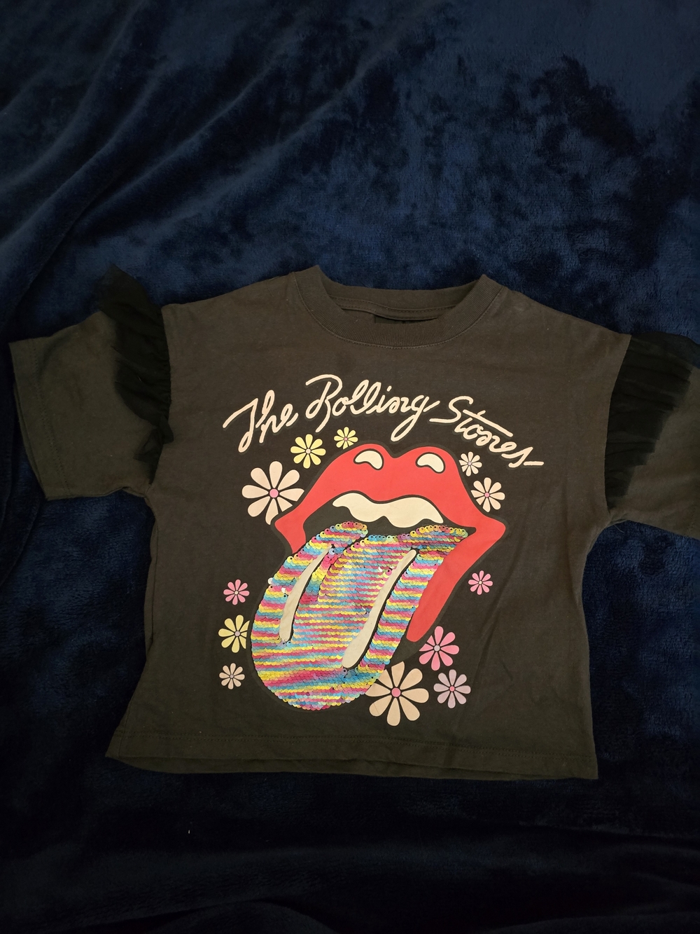 Cotton On Black Kids Tee with Multicolor Sequin Tongue